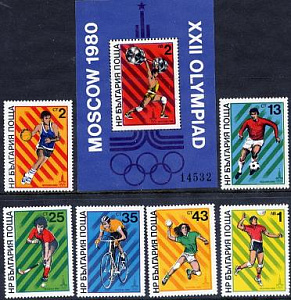 Болгария, 1980, Олимпийские игры Москва-80, Футбол, 6 марок. блок